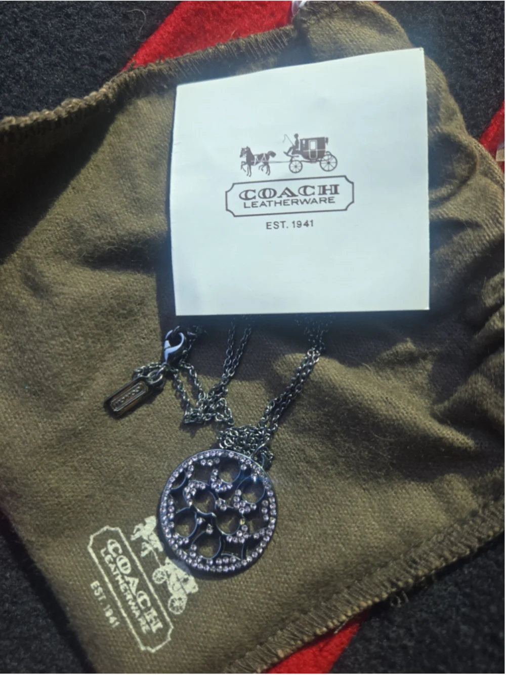 Women's Coach Black & Silver Crystal Logo Pendant Necklace, One Size